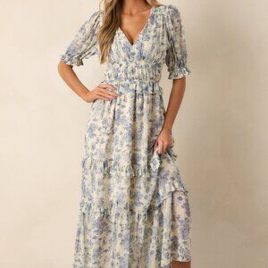 Red Dress Midnight Train Blue Floral Maxi Dress Size MM / Blue